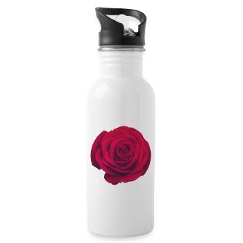 Rote Rose - Trinkflasche mit integriertem Trinkhalm - Weiß - Rechts