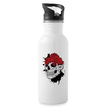 Crânes et roses Gothic Bone Skeleton Death - Gourde avec paille intégrée - blanc - Droite