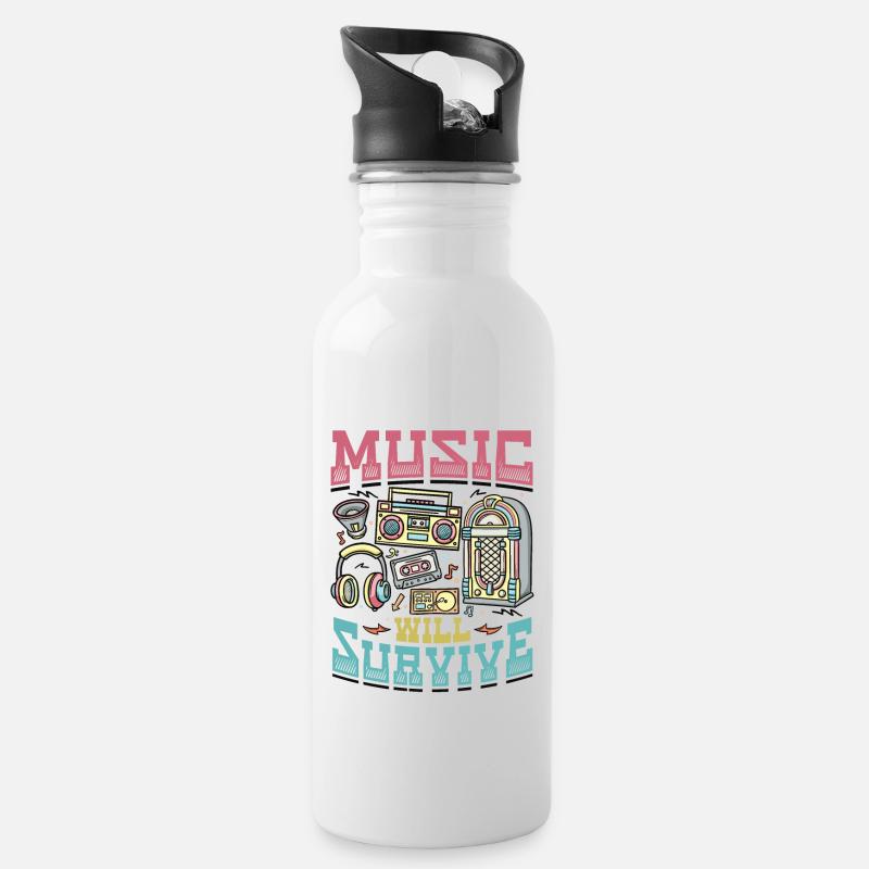 Musik wird die Musik der alten Schule überleben - Trinkflasche mit integriertem Trinkhalm - Weiß