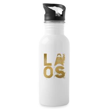 Laos Laote Laoten Elefant Alte Flagge I Geschenk - Trinkflasche mit integriertem Trinkhalm - Weiß - Rechts