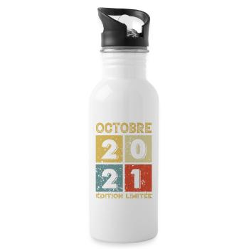 Né En 2021 Octobre Anniversaire Idée Cadeau Jublié - Gourde avec paille intégrée - blanc - Droite