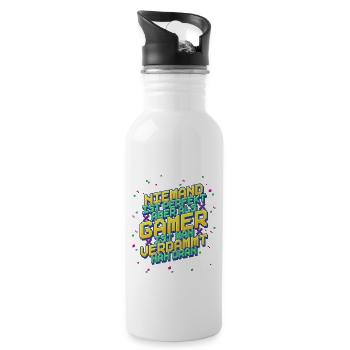 Zocken Gaming - Trinkflasche mit integriertem Trinkhalm - Weiß - Rechts