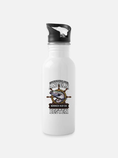 Angeln Angler - Trinkflasche mit integriertem Trinkhalm - Weiß