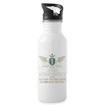 1 Jahr verheiratet kann tun 1.Hochzeitstag - Trinkflasche mit integriertem Trinkhalm - Weiß - Rechts