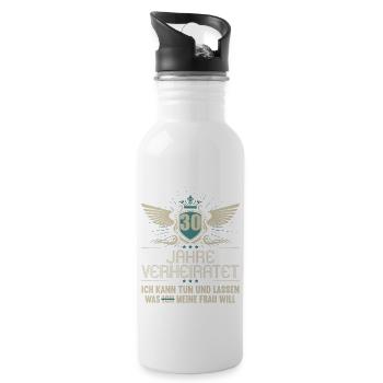 30 Jahre verheiratet kann tun 30.Hochzeitstag - Trinkflasche mit integriertem Trinkhalm - Weiß - Rechts