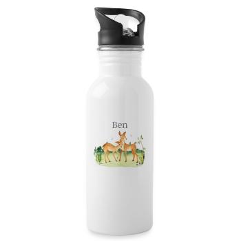 Forêt Animaux Cerf Fleurs Nom Ben - Gourde avec paille intégrée - blanc - Droite