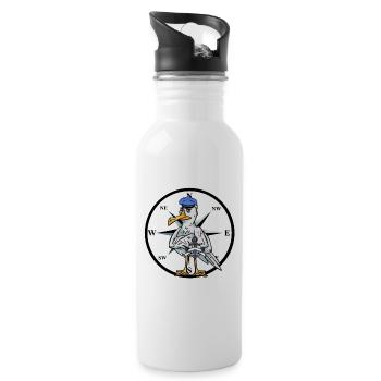 Moin Nordsee Ostsee Möwe Kompass Seemann Matrose - Trinkflasche mit integriertem Trinkhalm - Weiß - Rechts