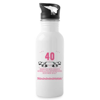 Ich bin 40 Jahre alt 40 Geburtstag - Trinkflasche mit integriertem Trinkhalm - Weiß - Rechts