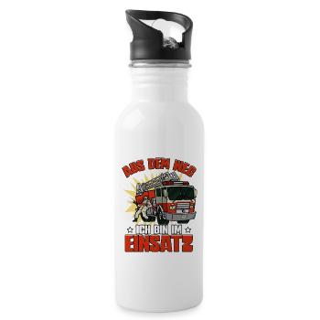 Aus Dem Weg Ich Bin Im Einsatz Feuerwehr - Trinkflasche mit integriertem Trinkhalm - Weiß - Rechts