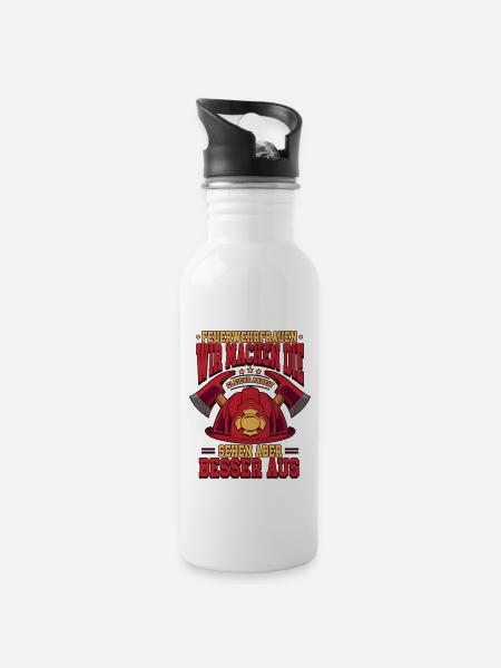 Feuerwehrfrauen Feuerwehrfrau - Trinkflasche mit integriertem Trinkhalm - Weiß