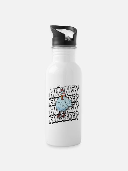 Huhn Hühner Flüsterer - Trinkflasche mit integriertem Trinkhalm - Weiß