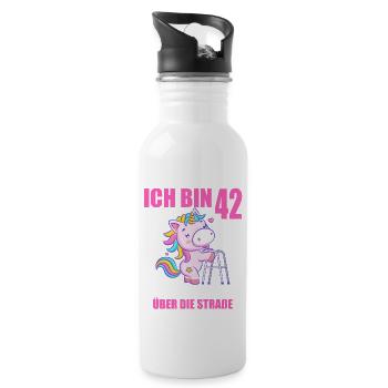 Ich bin 42 Bitte helfen Sie mir über Straße - Trinkflasche mit integriertem Trinkhalm - Weiß - Rechts