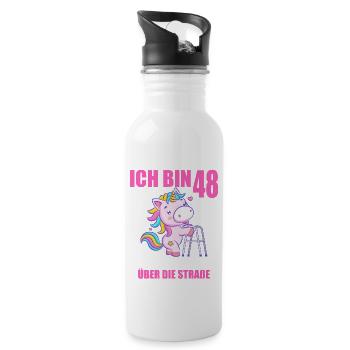 Ich bin 48 Bitte helfen Sie mir über Straße - Trinkflasche mit integriertem Trinkhalm - Weiß - Rechts