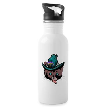 Katzenkopf Katze naschen hungrig Märchen Kind - Trinkflasche mit integriertem Trinkhalm - Weiß - Rechts