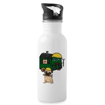 Pug Builder House Builder Build Construction Trailer Hammer - Water bottle with straw - white - Right