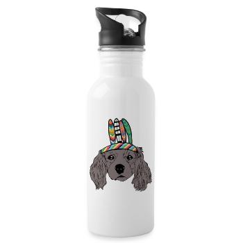Hundekopf indianisch Kinder Hund Hunde - Trinkflasche mit integriertem Trinkhalm - Weiß - Rechts