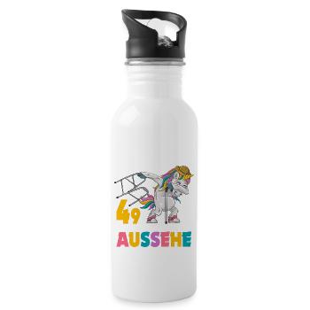 Bitte kein Neid weil mit 49 Jahren gut aussehe - Trinkflasche mit integriertem Trinkhalm - Weiß - Rechts