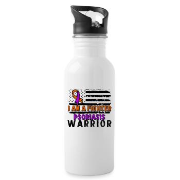 Psoriasis Warrior Fighter Lavender Orange Ribbon - Water bottle with straw - white - Right