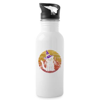 Halloween Scary Cute Black Cat Witch Hat Funny - Water bottle with straw - white - Right