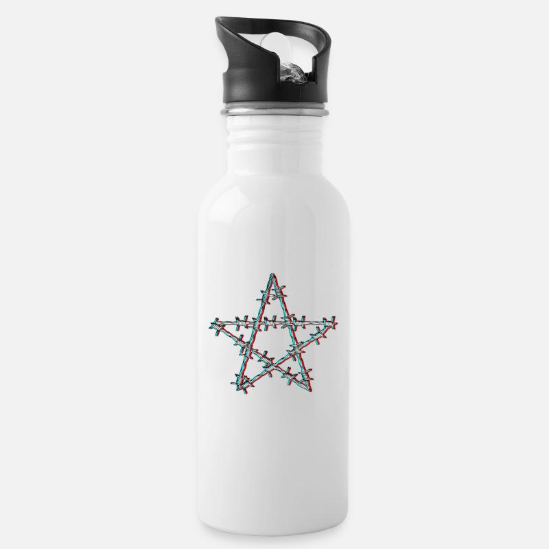 Stacheldraht Pentagramm Glitch grunge Goth - Trinkflasche mit integriertem Trinkhalm - Weiß