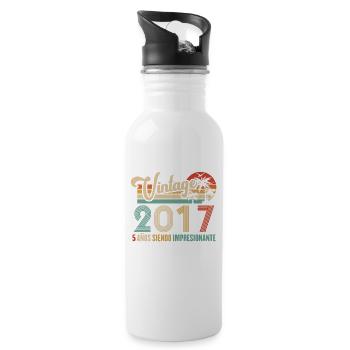 Anniversaire Vintage Idée Cadeau D Anniversaire 5 - Gourde avec paille intégrée - blanc - Droite