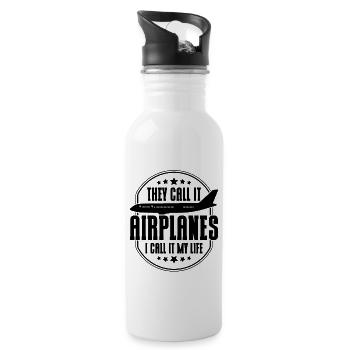 Flugzeug Pilot Flugzeuge Flugzeug Landung Geschenk - Trinkflasche mit integriertem Trinkhalm - Weiß - Rechts