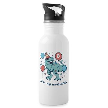 Its my Birthday Dino - Trinkflasche mit integriertem Trinkhalm - Weiß - Rechts