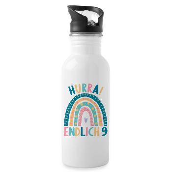 9 Jahre alt Rainbow Regenbogen 9. Geburtstag - Trinkflasche mit integriertem Trinkhalm - Weiß - Rechts