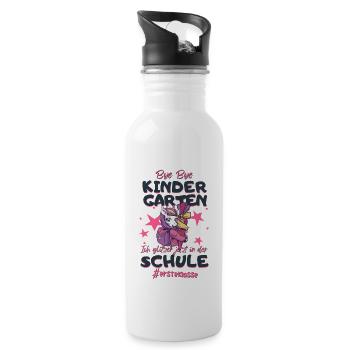 Bye Bye Kindergarten Einhorn Schulkind Einschulung - Trinkflasche mit integriertem Trinkhalm - Weiß - Rechts