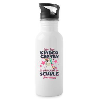 Bye Bye Kindergarten Einhorn Schulkind Einschulung - Trinkflasche mit integriertem Trinkhalm - Weiß - Rechts
