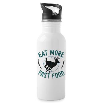 Buck Deer Hunting Hunter Eat More - Water bottle with straw - white - Right