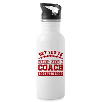 Football Funny Coach Good Looking Shirt Sports - Water bottle with straw - white - Right