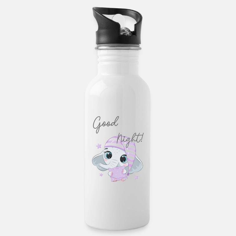 Gute Nacht ! - Trinkflasche mit integriertem Trinkhalm - Weiß