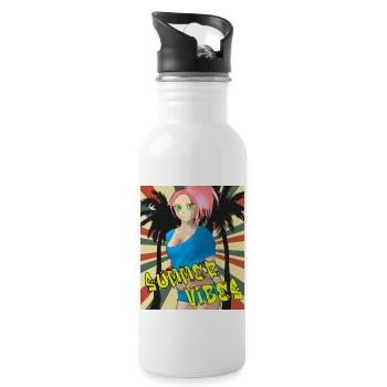 Summer vibes - Anime Palmen und Strand - Trinkflasche mit integriertem Trinkhalm - Weiß - Rechts
