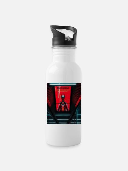 Futuristic cyborg in subway station - Water bottle with straw - white