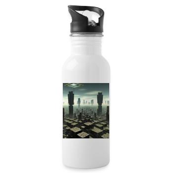 Science Fiction Stadt Zukunft - Trinkflasche mit integriertem Trinkhalm - Weiß - Rechts