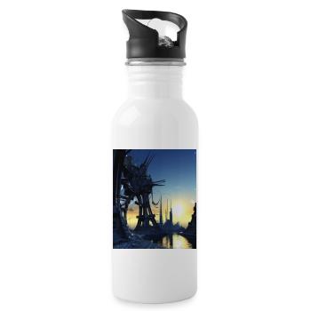 Science Fiction Stadt Zukunft - Trinkflasche mit integriertem Trinkhalm - Weiß - Rechts