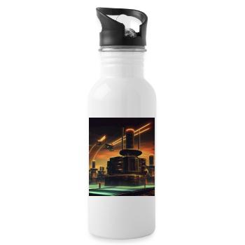 Science Fiction City Future - Water bottle with straw - white - Right
