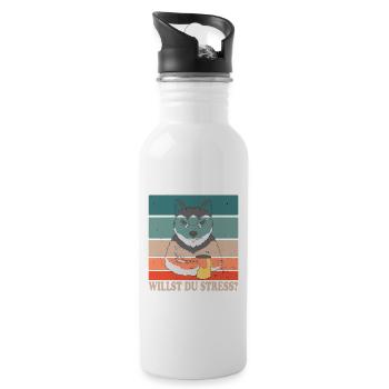 Willst Du Stress? Design für Husky Fans - Trinkflasche mit integriertem Trinkhalm - Weiß - Rechts