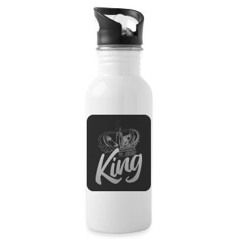 King Design: I am the KING! - Trinkflasche mit integriertem Trinkhalm - Weiß - Rechts