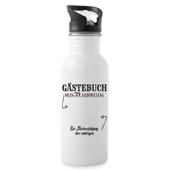 39 Jahre Gästebuch 39. Geburtstag Nachverfolgung - Trinkflasche mit integriertem Trinkhalm - Weiß - Rechts