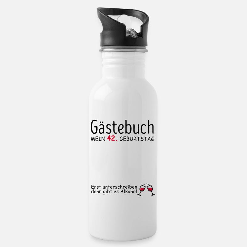 Gästebuch 42. Geburtstag Glückwunsch Zu 42 Jahren - Trinkflasche mit integriertem Trinkhalm - Weiß
