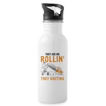 Betonbauer Design für Bauarbeiter und Baustelle - Trinkflasche mit integriertem Trinkhalm - Weiß - Rechts
