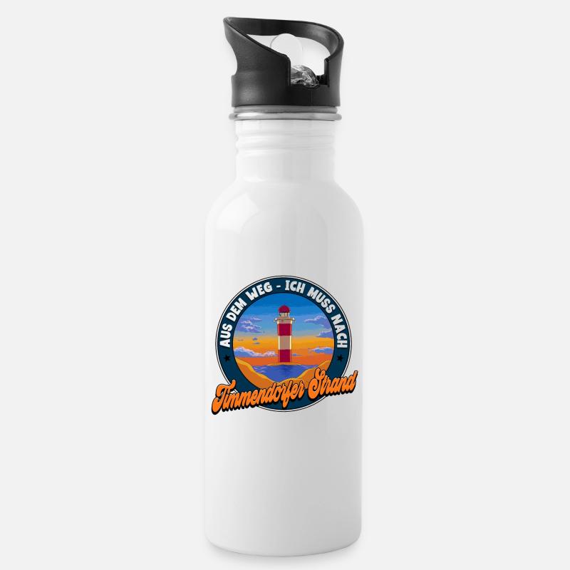 Timmendorfer Strand - Trinkflasche mit integriertem Trinkhalm - Weiß