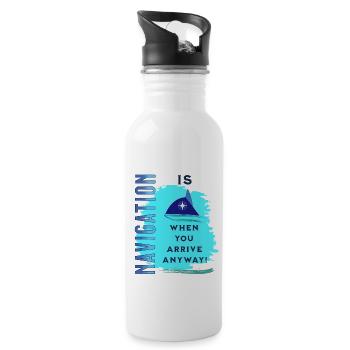 navigation sail boat sailor skipper compass gift - Water bottle with straw - white - Right
