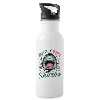 Girl who loves sharks - Water bottle with straw - white - Right