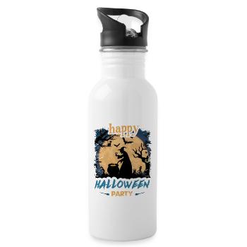 Happy Halloween Party Hexe Fledermaus Grusel Spuk - Trinkflasche mit integriertem Trinkhalm - Weiß - Rechts