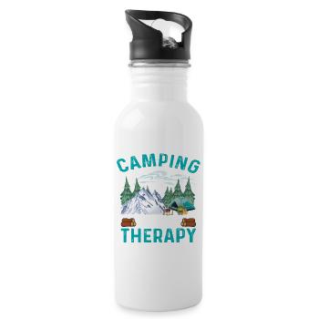 Camping Campingplatz zelte Zelt Wohnwagen Therapie - Trinkflasche mit integriertem Trinkhalm - Weiß - Rechts