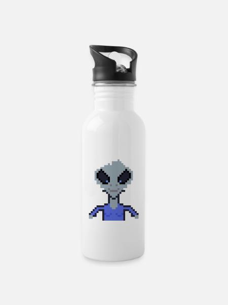 Pixel Alien "Smiling Girl" - Water bottle with straw - white