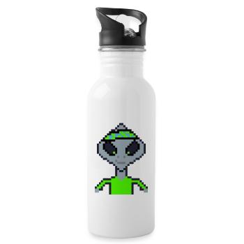 Pixel Alien "Green Karate" - Water bottle with straw - white - Right